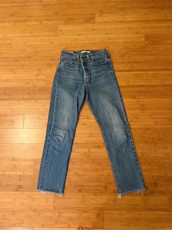 Levi's Denim - Levi's Medium Blue Straight Leg Frayed Hem Jeans